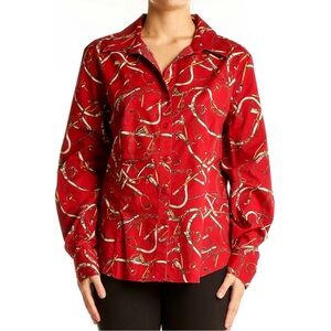 Talbots 🐴 Red Equestrian Print Button Down ~ Stirrups, Bit & Bridles